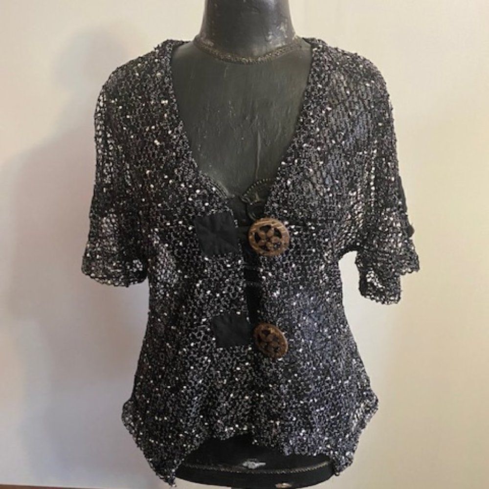 Mirror Image Black Mesh button down, size S